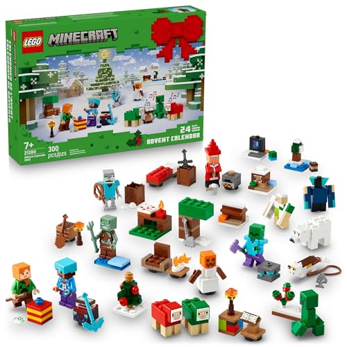 LEGO Minecraft Advent Calendar Building Toy with 24 Buildable Surprises and 8 Minifigures Q4291