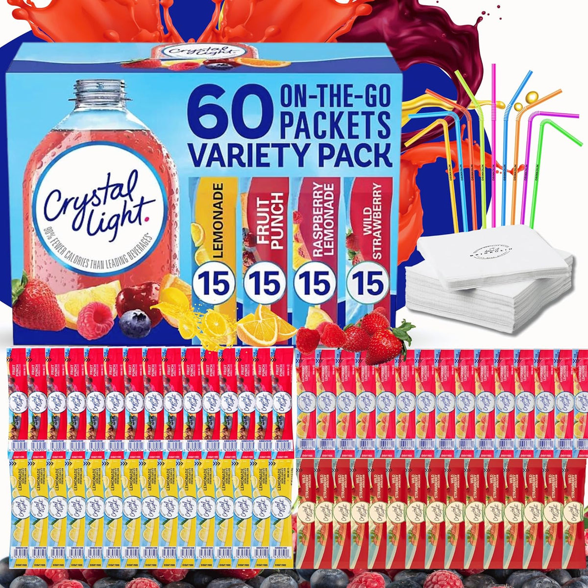 60 Flavored Drink Mix Packets Variety Pack V403