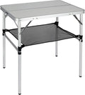 Small Folding Aluminum Camping Table with Mesh Storage Organizer, White 24 x 16 inch H45905