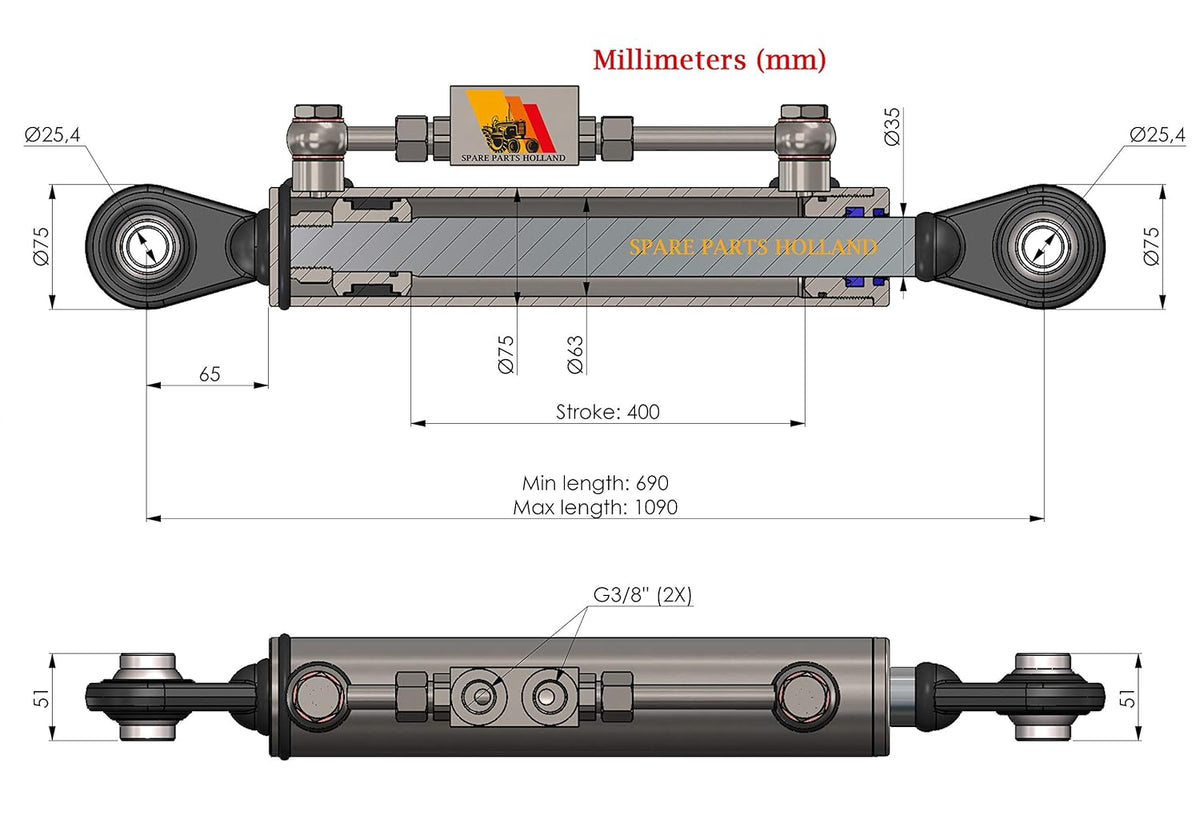 Hydraulic Top Link Cat. 2-2 with Locking Block E190331