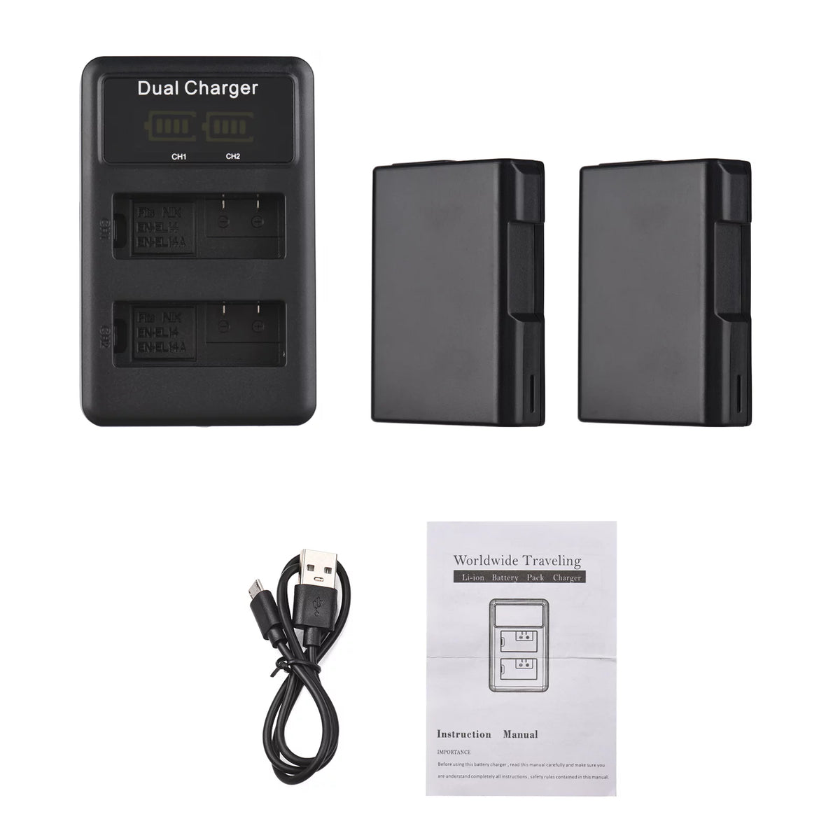 2pcs 7.4V 1500mAh Battery + 1pc Dual Channel Battery USB Port Screen Display P552689