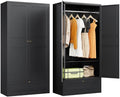 White Metal Wardrobe Cabinet with Adjustable Shelves and Hanging Rod U8464