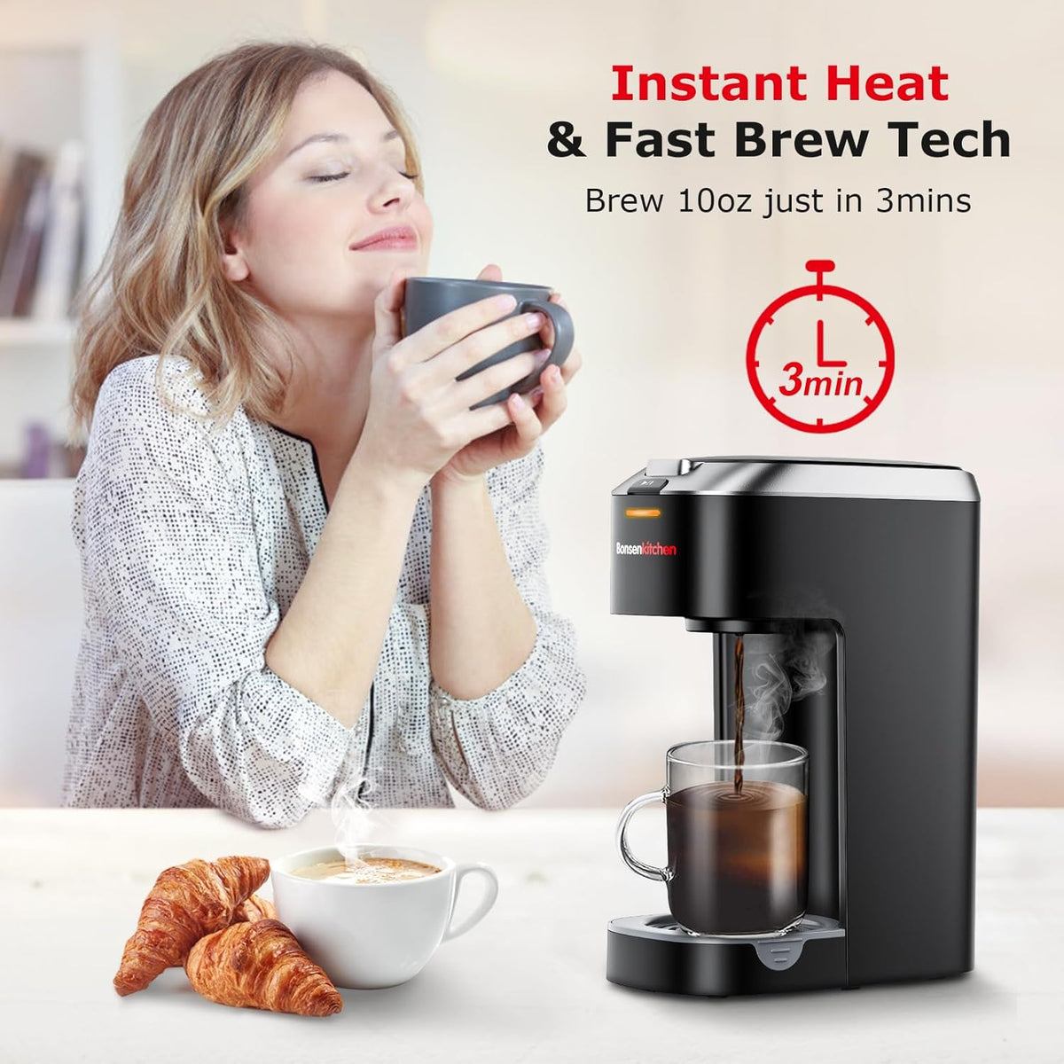 Single Serve Coffee Maker for K Cup Capsule, Brew Sizes 6 to 12oz A591838