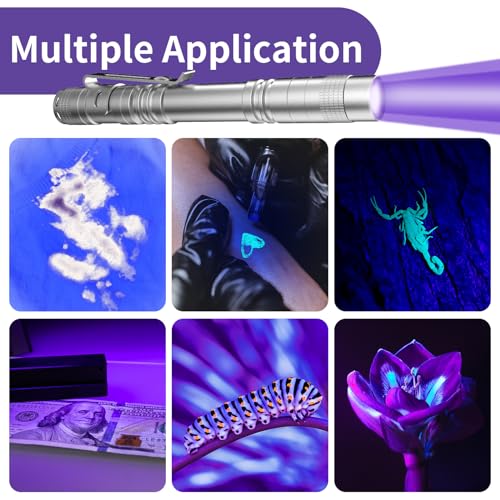 UV Black Light Flashlights, 4 Pack 395nm Mini Pen Lights with Clip, Waterproof Ultraviolet Flashlights G401054