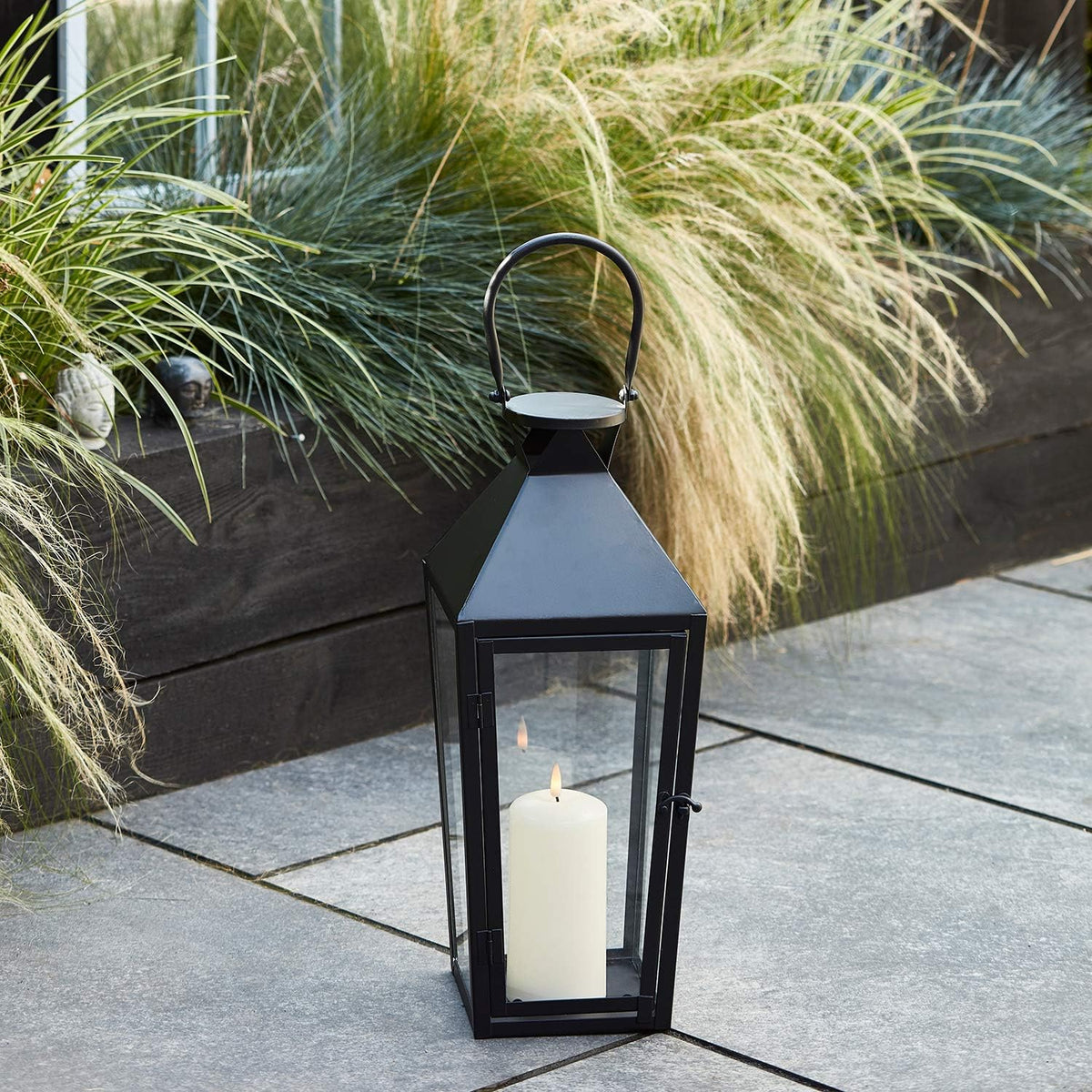 Black Metal LED Flameless Candle Lantern C240615