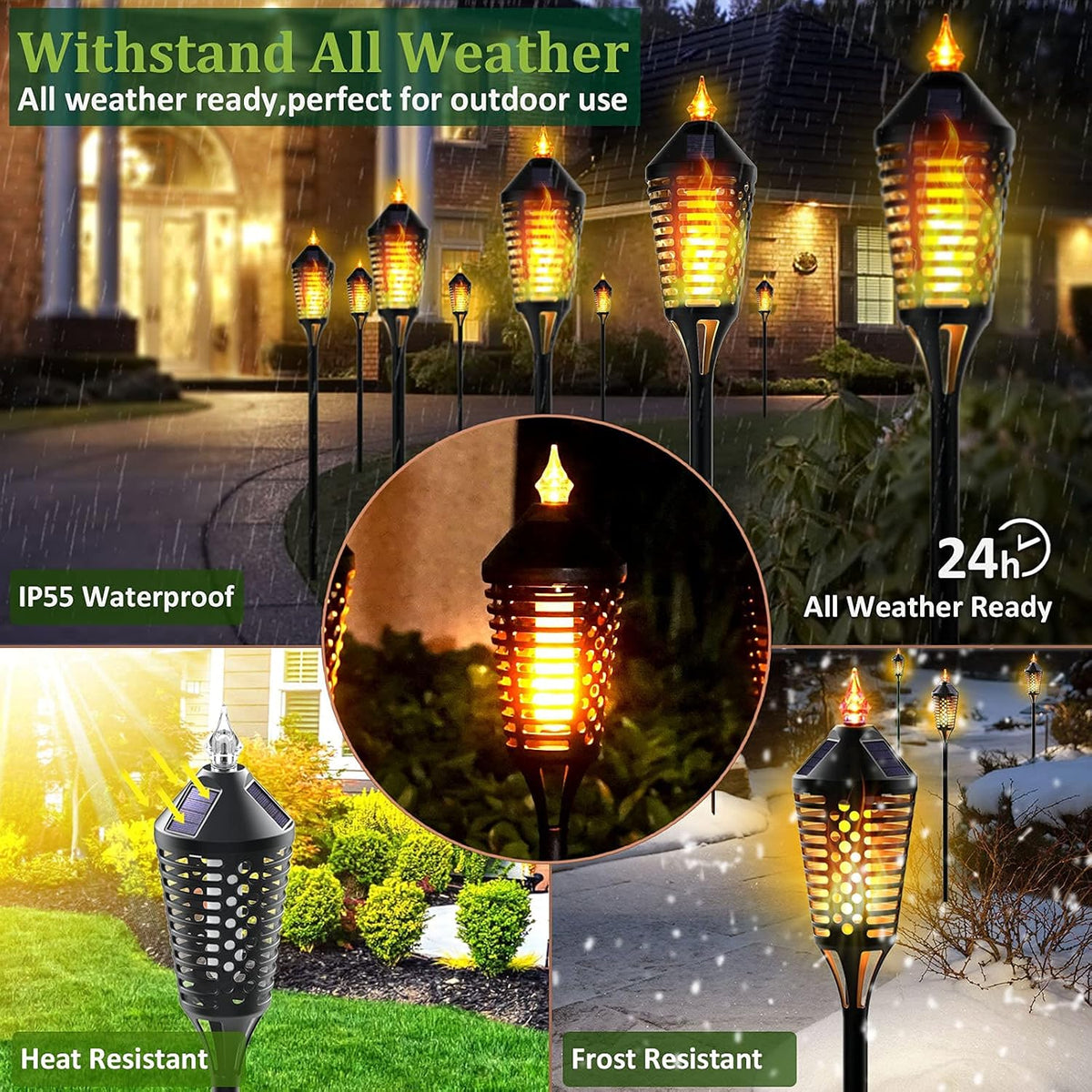 6 Pack Waterproof Solar Torch Lights with Flickering Flame I774