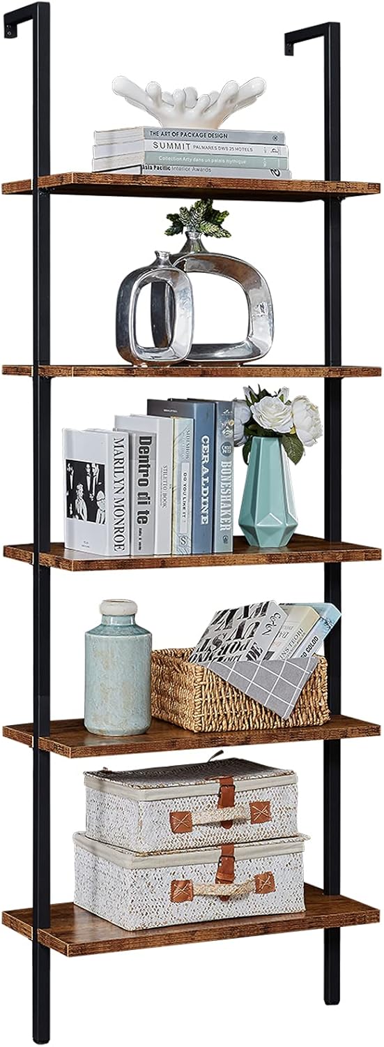 5-Tier Wall-Mounted Bookshelf with Metal Frame I83715