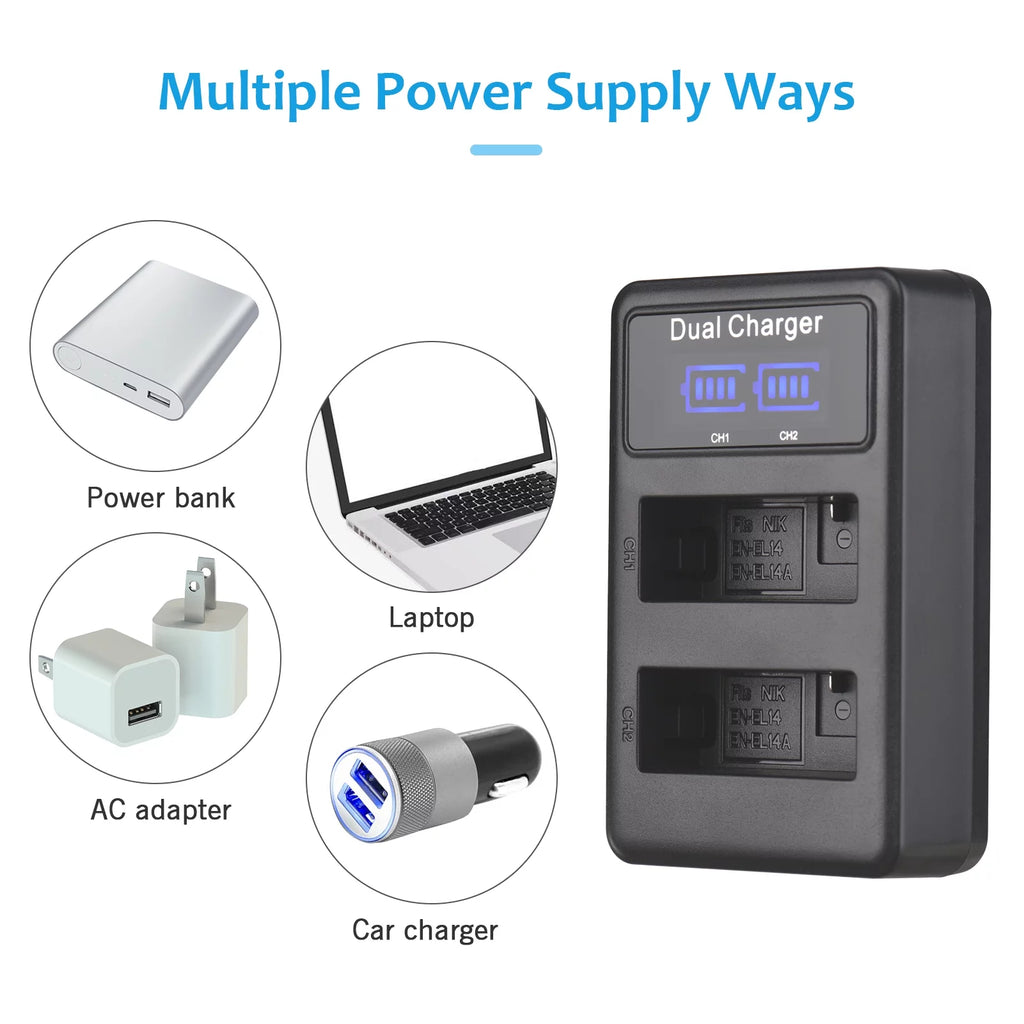 2pcs 7.4V 1500mAh Battery + 1pc Dual Channel Battery USB Port Screen Display P552689