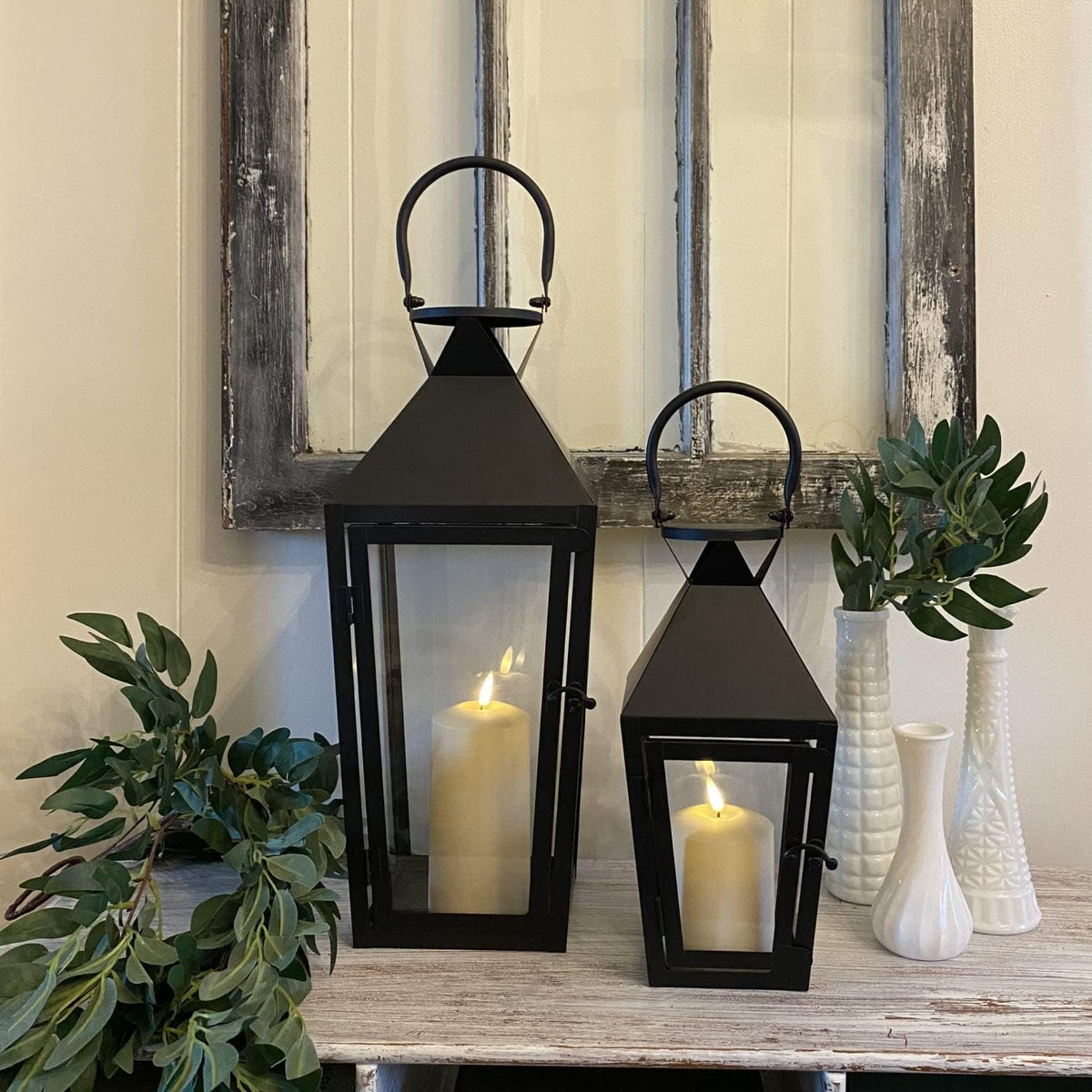 Black Metal LED Flameless Candle Lantern C240615