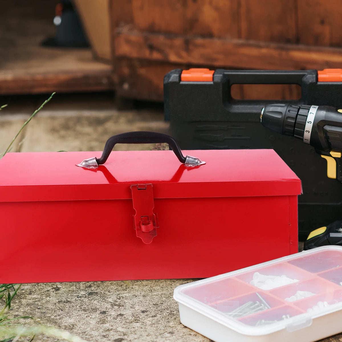 Red Hip Roof Metal Tool Box D6352