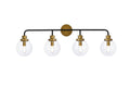 4 Lights Bath Sconce in Black with Brass with Clear Shade N8948