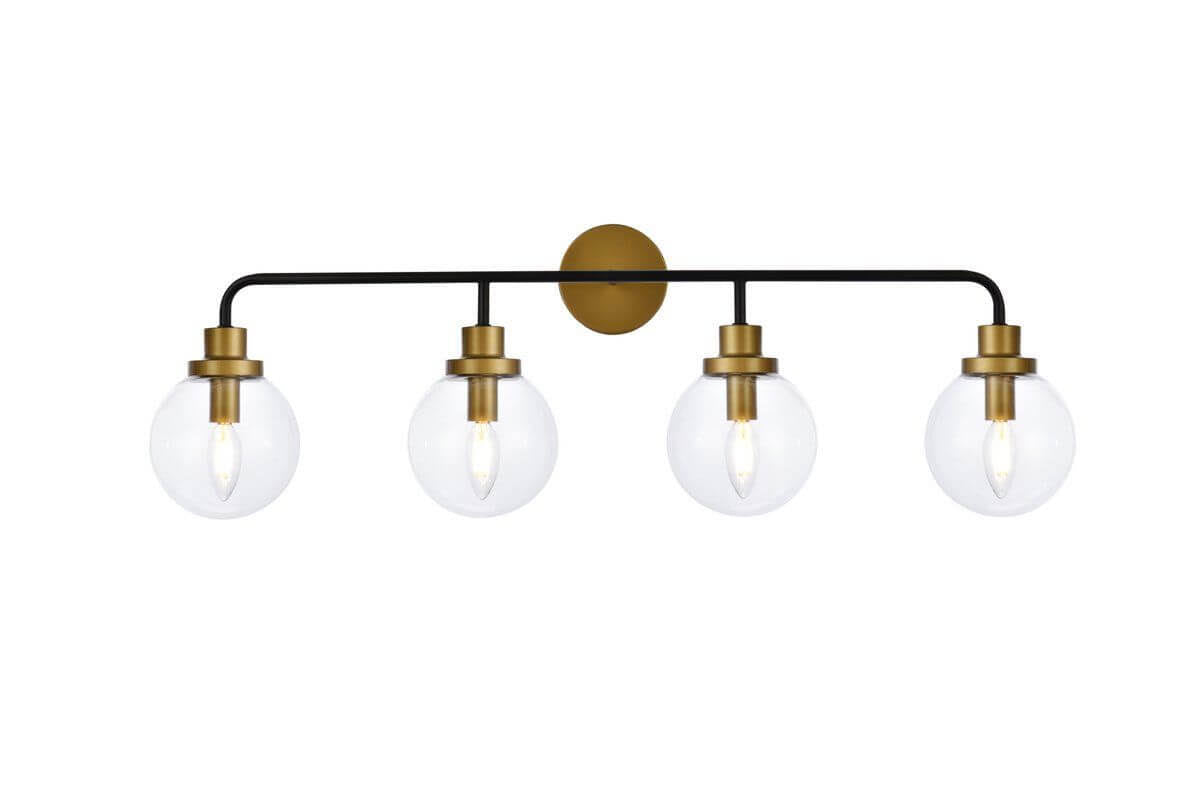 4 Lights Bath Sconce in Black with Brass with Clear Shade N8948