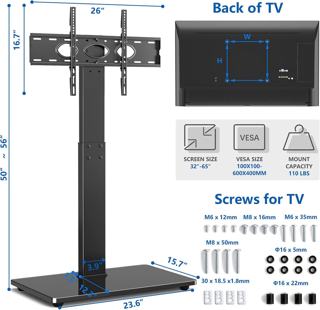 Black Swivel Floor TV Stand for 32-65 inch TVs, VESA 600x400mm M35131