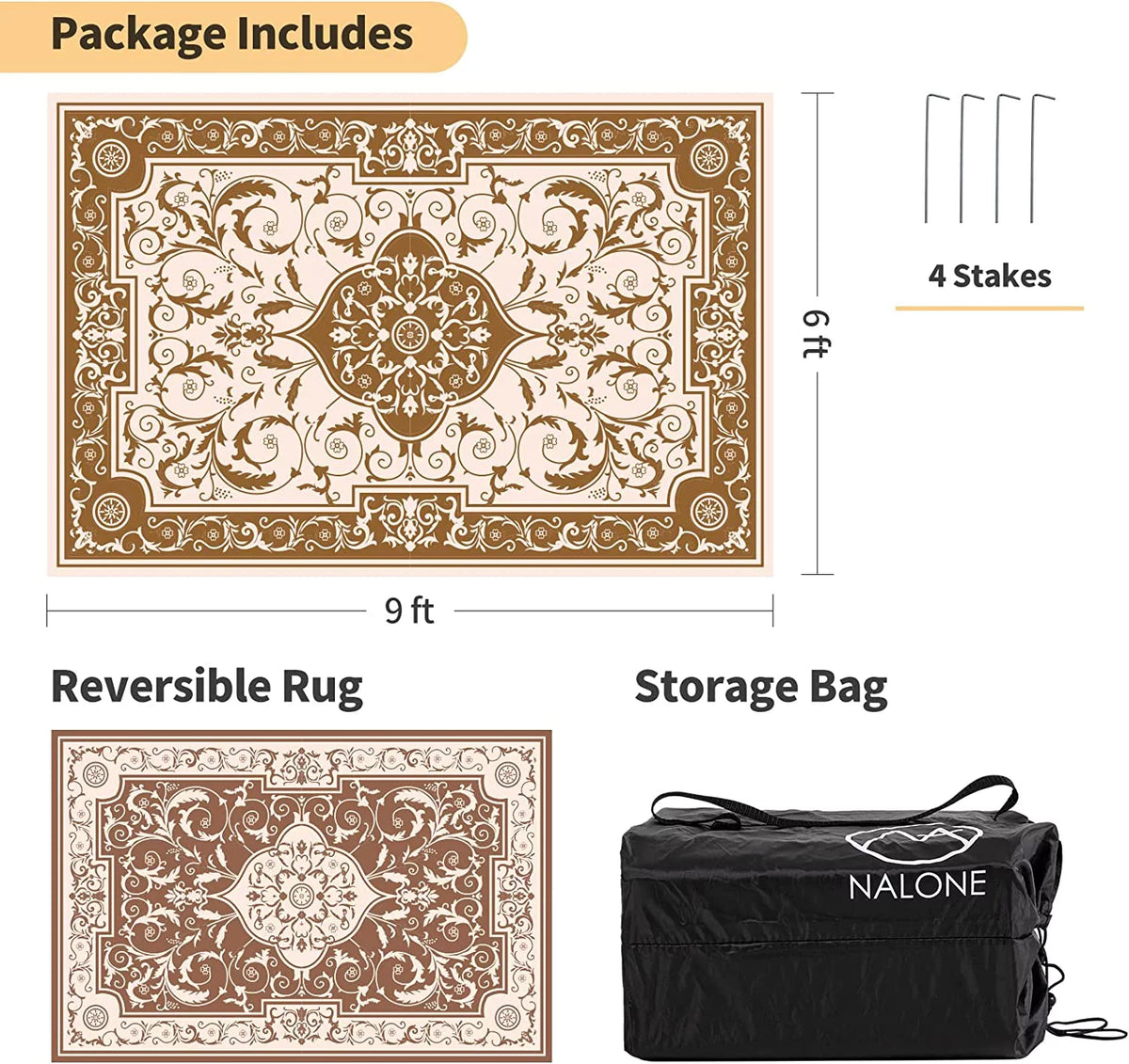 Reversible Outdoor Rug 9x12 Beige Brown S70708