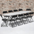8' White Plastic Folding Table Set with 10 Folding Chairs M93603