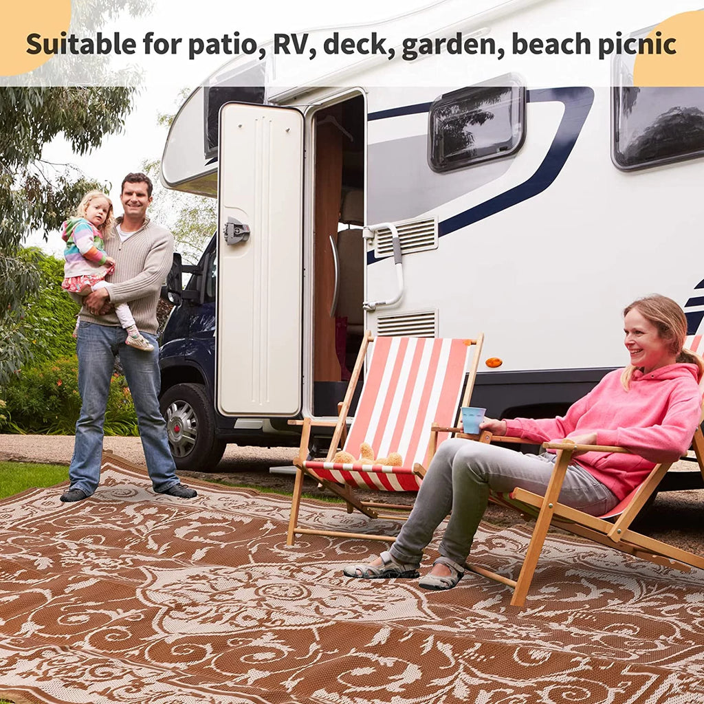Reversible Outdoor Rug 9x12 Beige Brown S70708