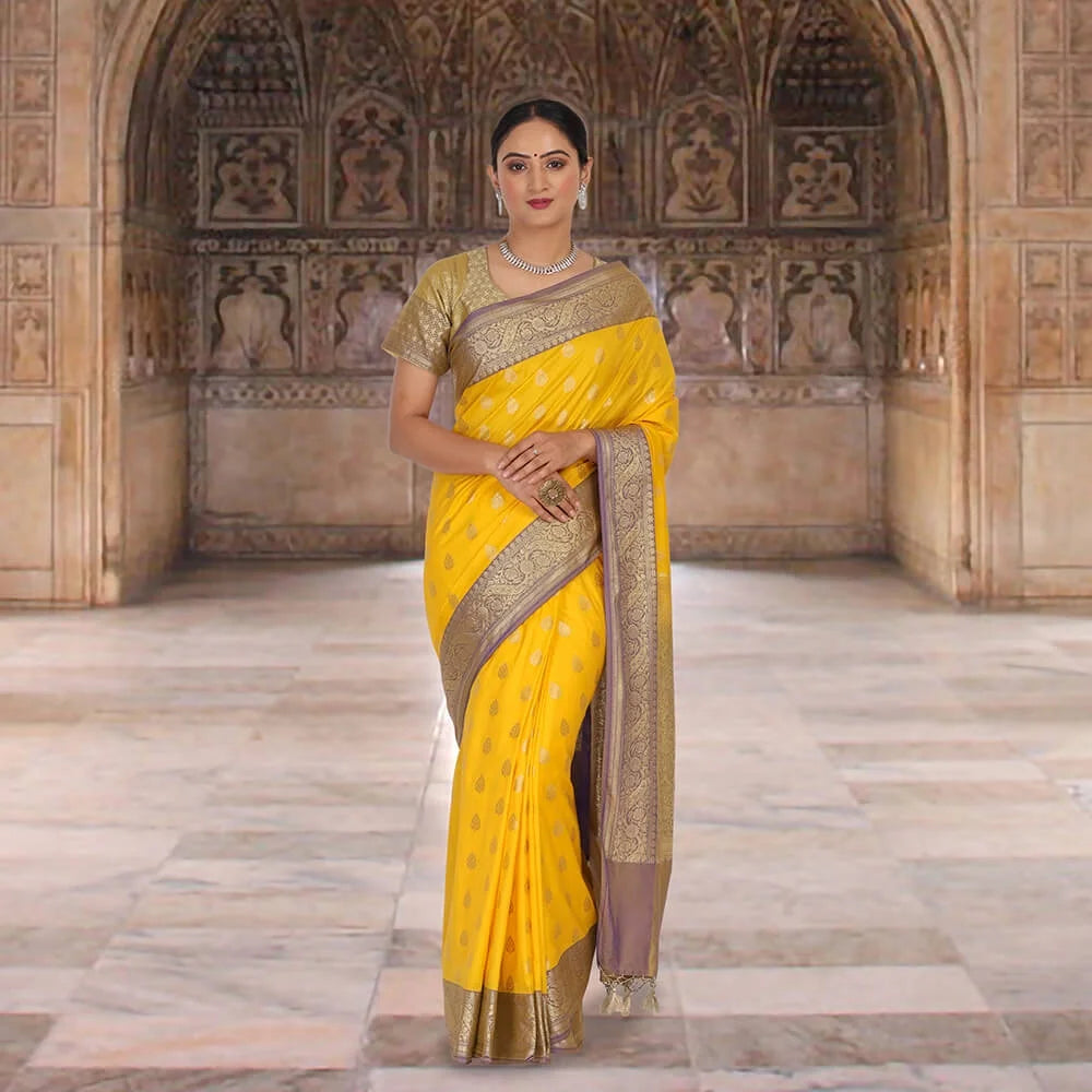 Yellow Banarasi Katan Silk Sari S4925