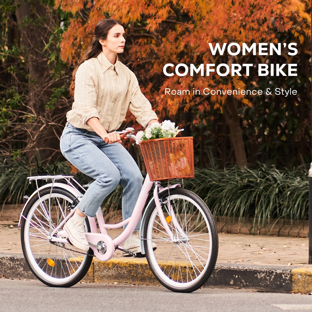 26 Inch Pink Cruiser Bicycle with Basket Rack A591