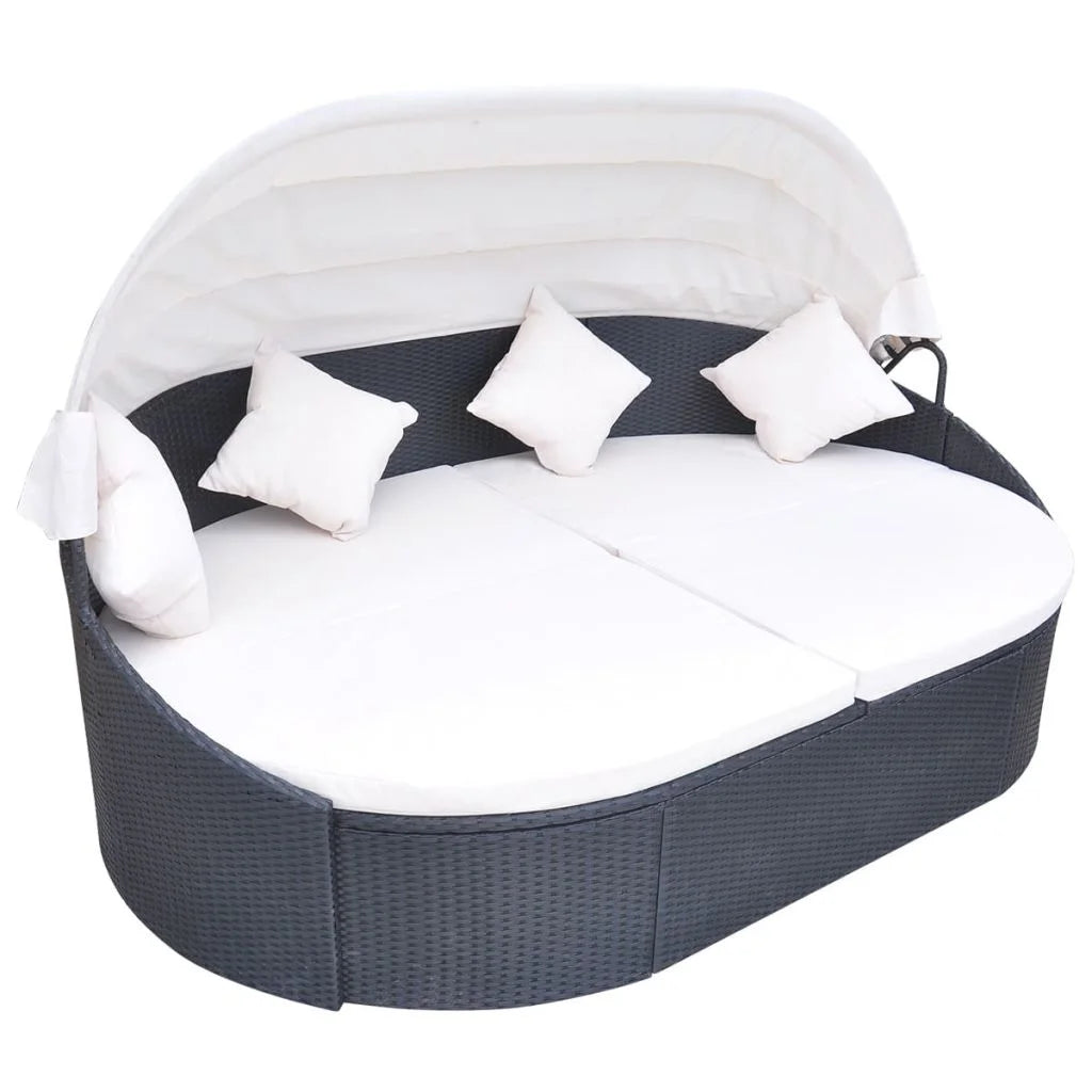 Outdoor Bed with Canopy Poly Rattan Black J7920