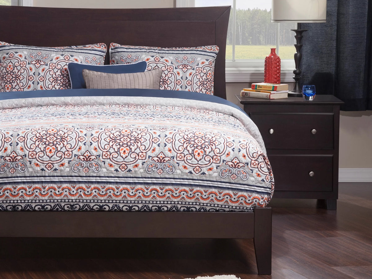 Full Low Profile Wood Platform Bed Frame with Panel Headboard C827638