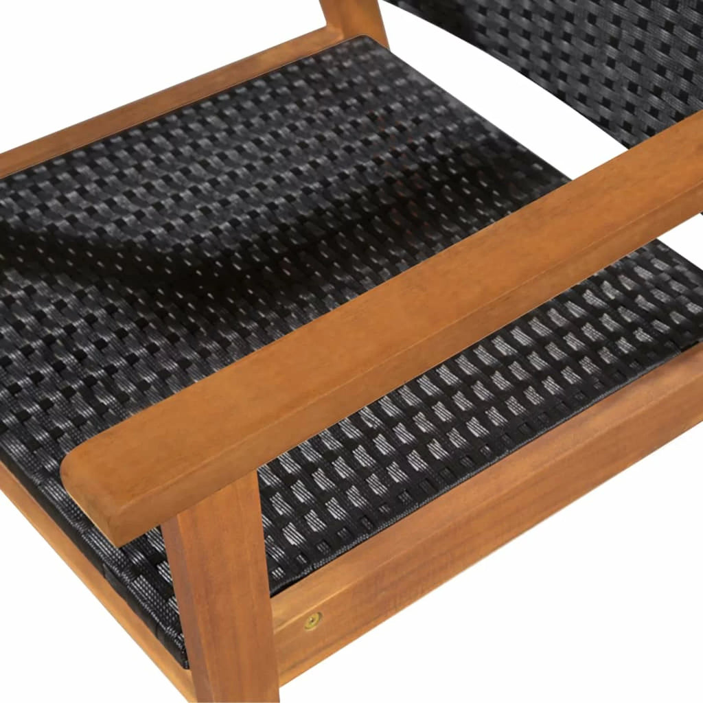 5 Piece Acacia Wood Top Dining Table and 4 Chairs Black Poly Rattan Outdoor Dining Set T5495