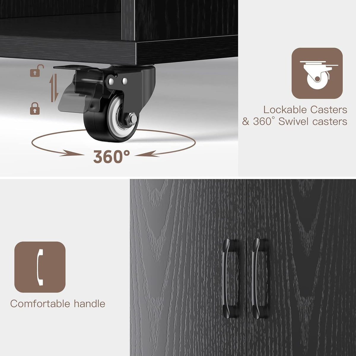 Black Rolling File Cabinet with Storage Z4419