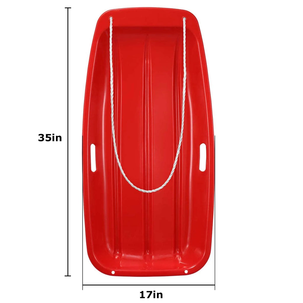 Red Slippery Plastic Snow Sled with Handles and Ropes, 35''x17'' R14627