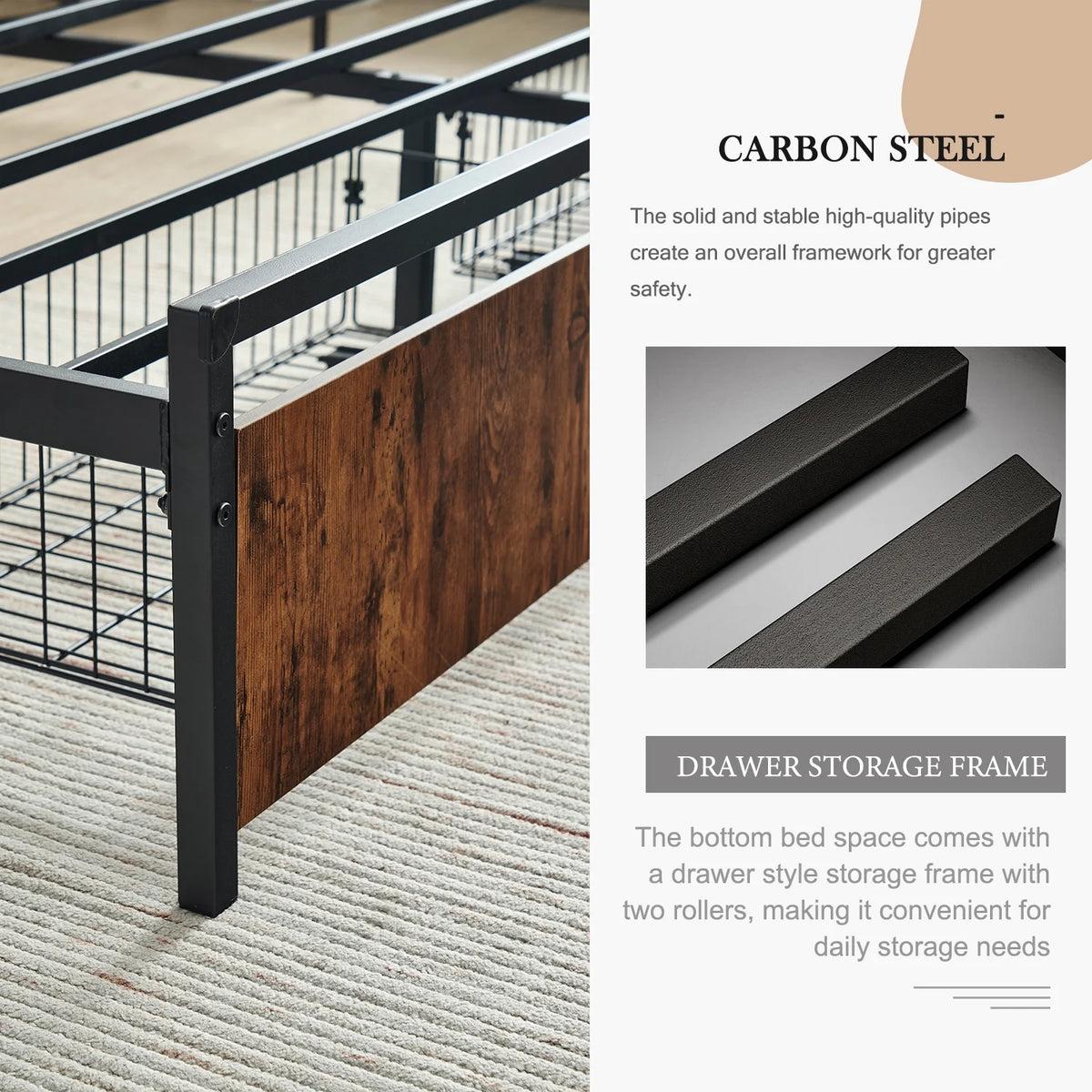 Queen Size Metal Platform Bed Frame with Storage and USB Port G12986