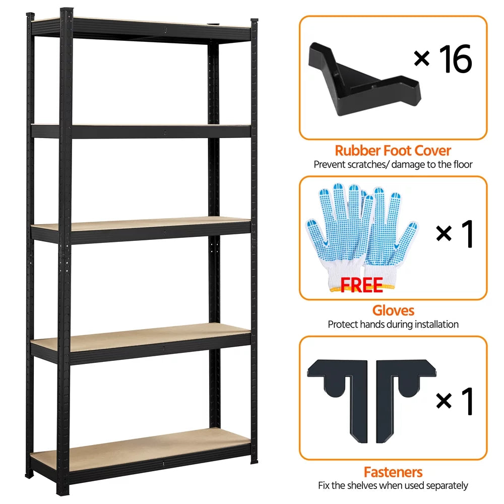 5-Shelf Adjustable Steel Storage Shelf Unit, Black, 2 Pack C706511