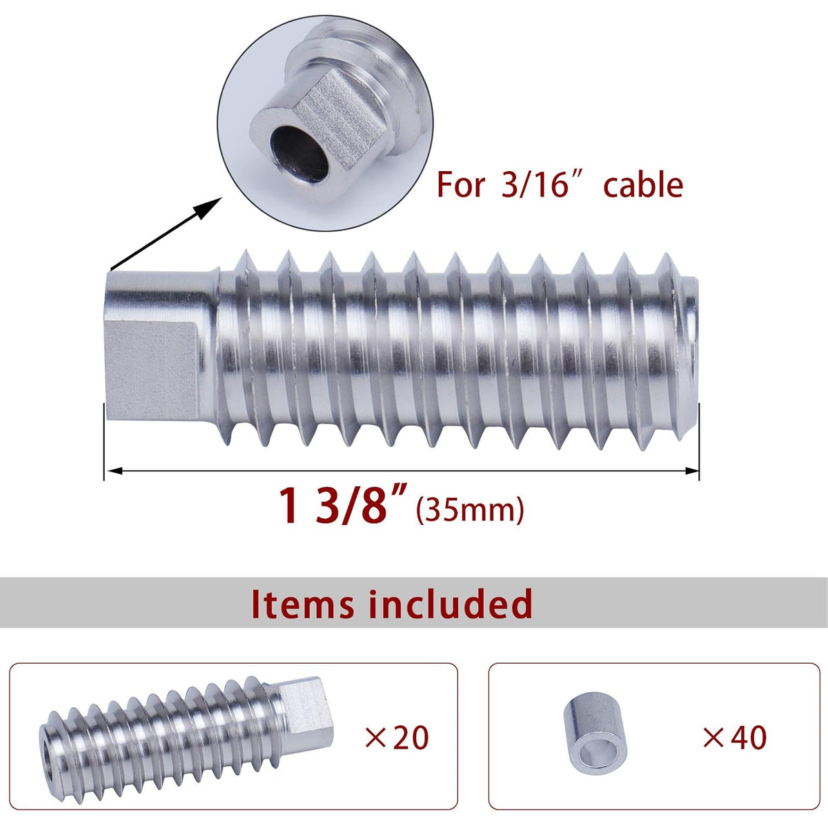 20Pack 3/16 Invisible Cable Railing Kit T316 Stainless Steel 10 Cable Line G58212