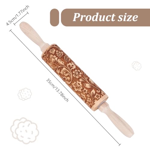 Darker 3D Flower Rattan 35cm Embossed Wooden Rolling Pin O5525