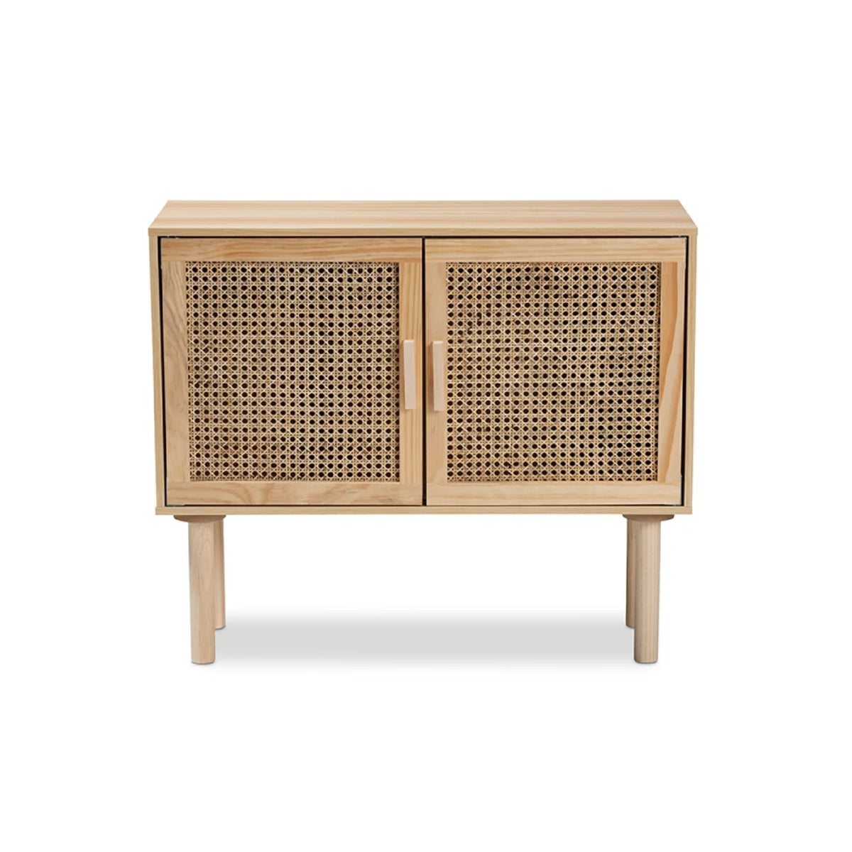Rattan and Natural Brown Finished Wood 2-Door Sideboard Buffet U86751