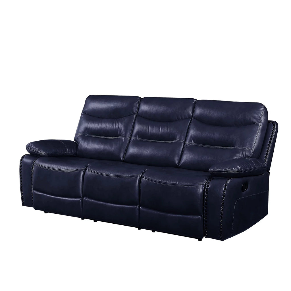 Navy Blue Leatherette Tufted Motion Sofa E6403