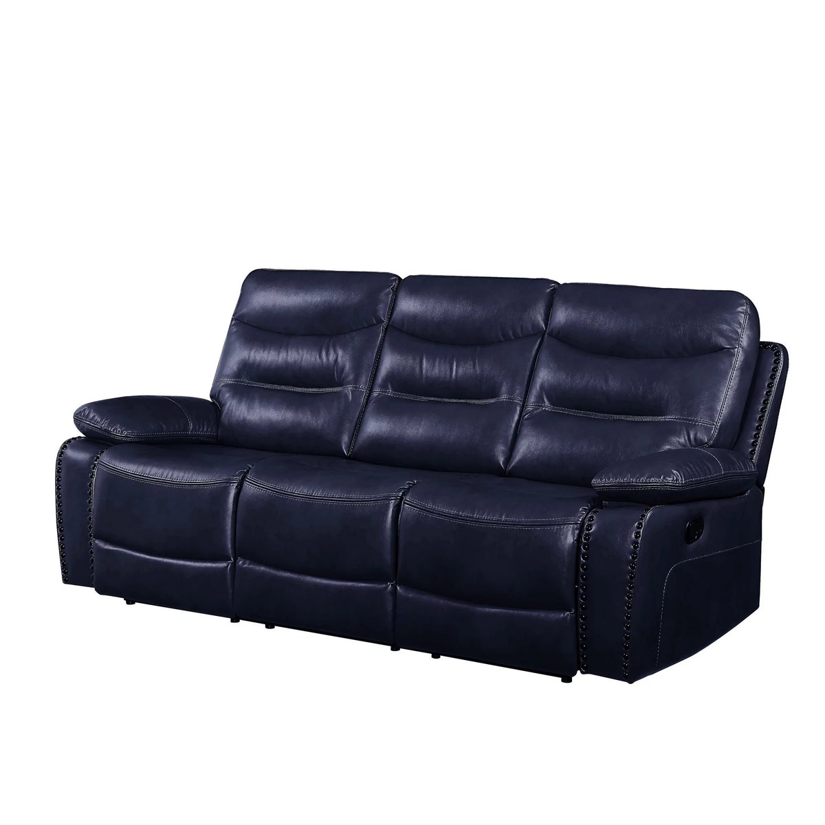 Navy Blue Leatherette Tufted Motion Sofa E6403