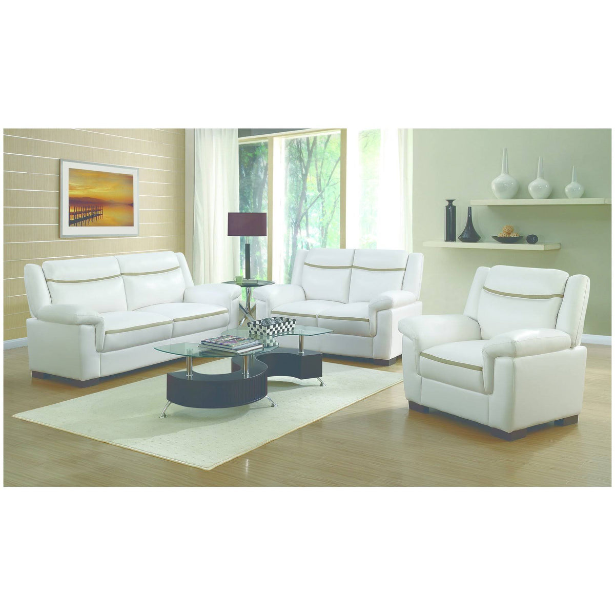 White Faux Leather Two-Piece Living Room Set S885030