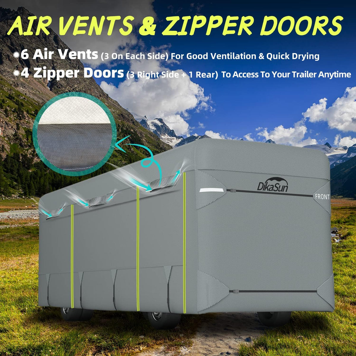 RV Cover for 31'-34' with 2Pcs Extra Straps & 6 Gutter Covers Grey V840288