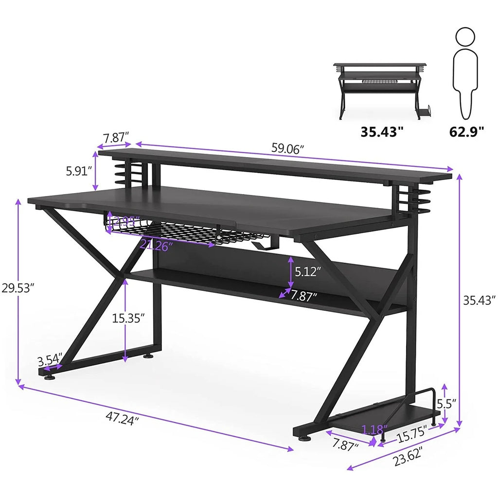 Gaming Desk with Storage Shelf and Monitor Shelf T52531