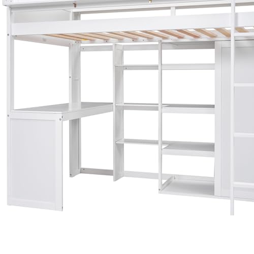 Twin Size Wood Loft Bed with Desk Storage and Wardrobe I648477