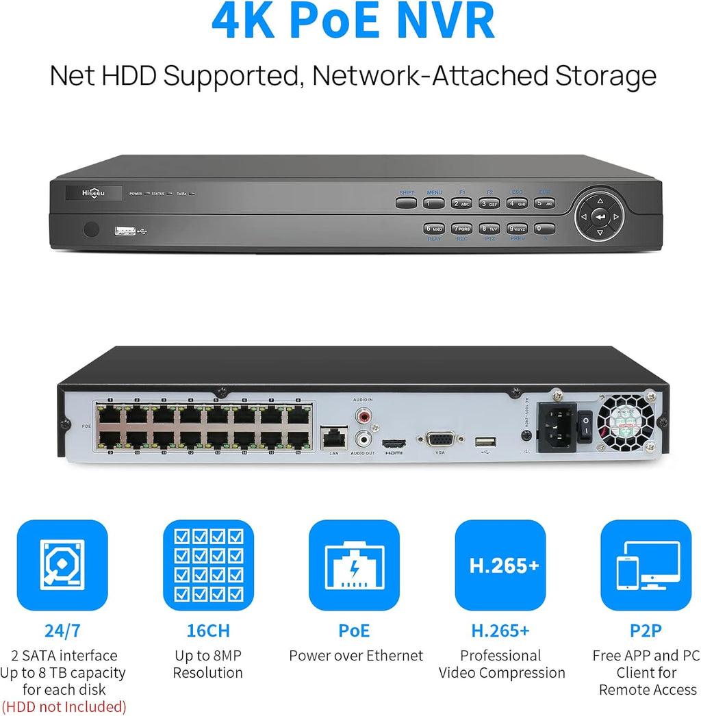 4K 16CH PoE Network Video Recorder Z62962