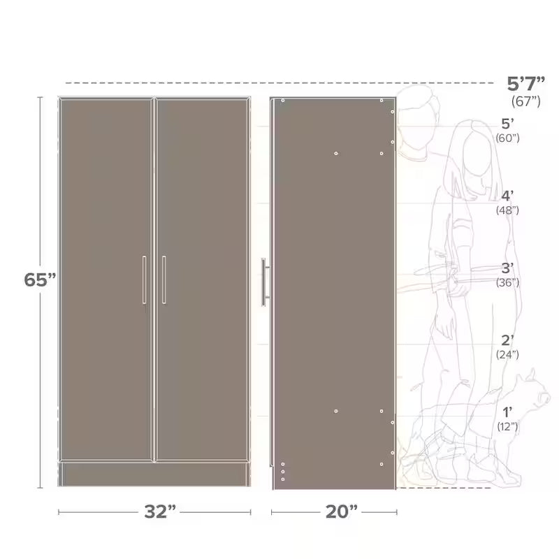 2-Shelf Engineered Wood Freestanding Wardrobe Cabinet in White P94888