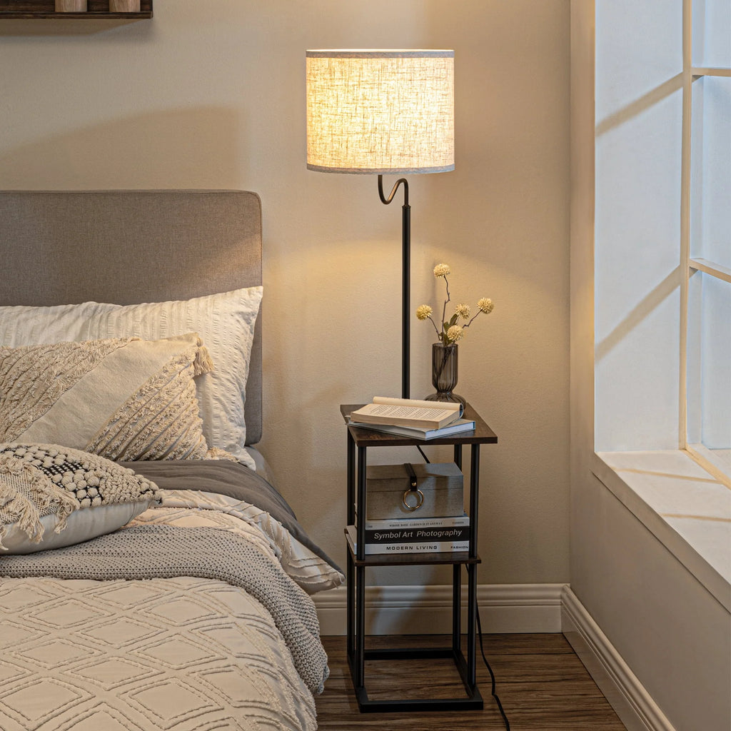 Brown Floor Lamp with Table and Shelves Z852988