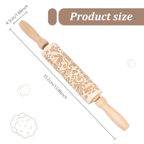 Darker 3D Flower Rattan 35cm Embossed Wooden Rolling Pin O5525