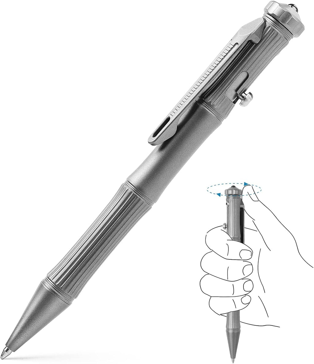 Titanium Metal Bolt Action Pen with Clip and Glass Breaker Tool (Gray) P9454