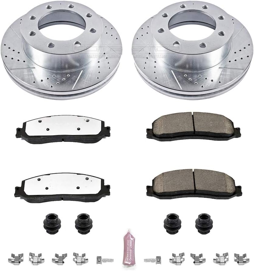 Carbon Fiber Ceramic Brake Pads and Drilled Slotted Brake Rotors Brake Kit B33528