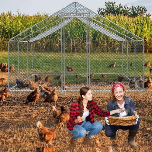 13×10 FT Metal Chicken Coop with Waterproof Cover W873