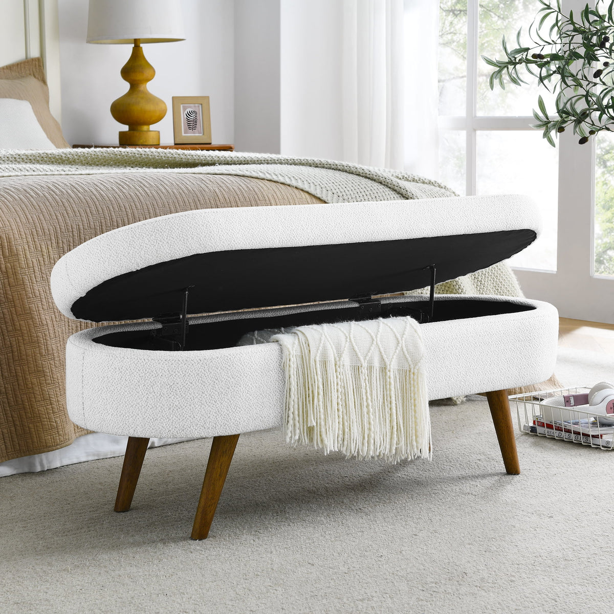 Oval Storage Bench with Rubber Wood Legs L393212