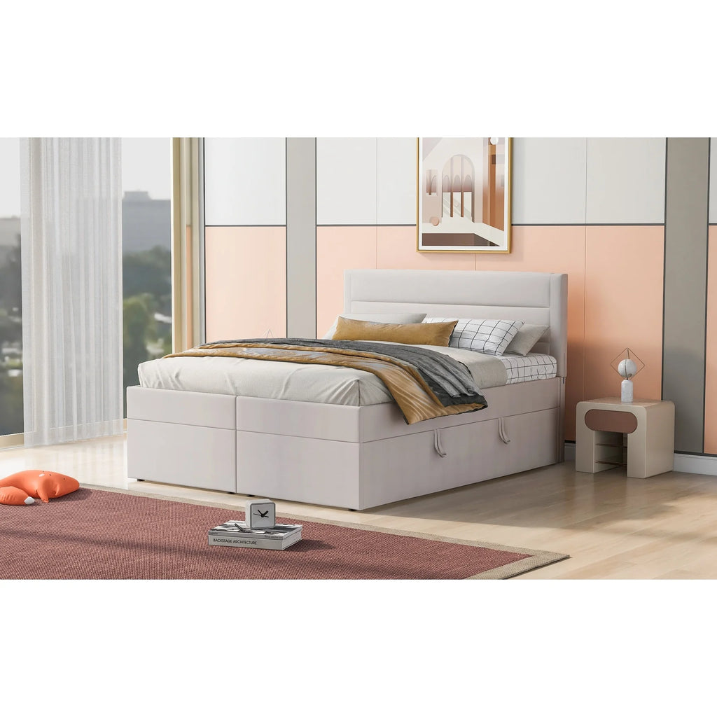 Queen Upholstered Platform Bed with Storage and Headboard L701785