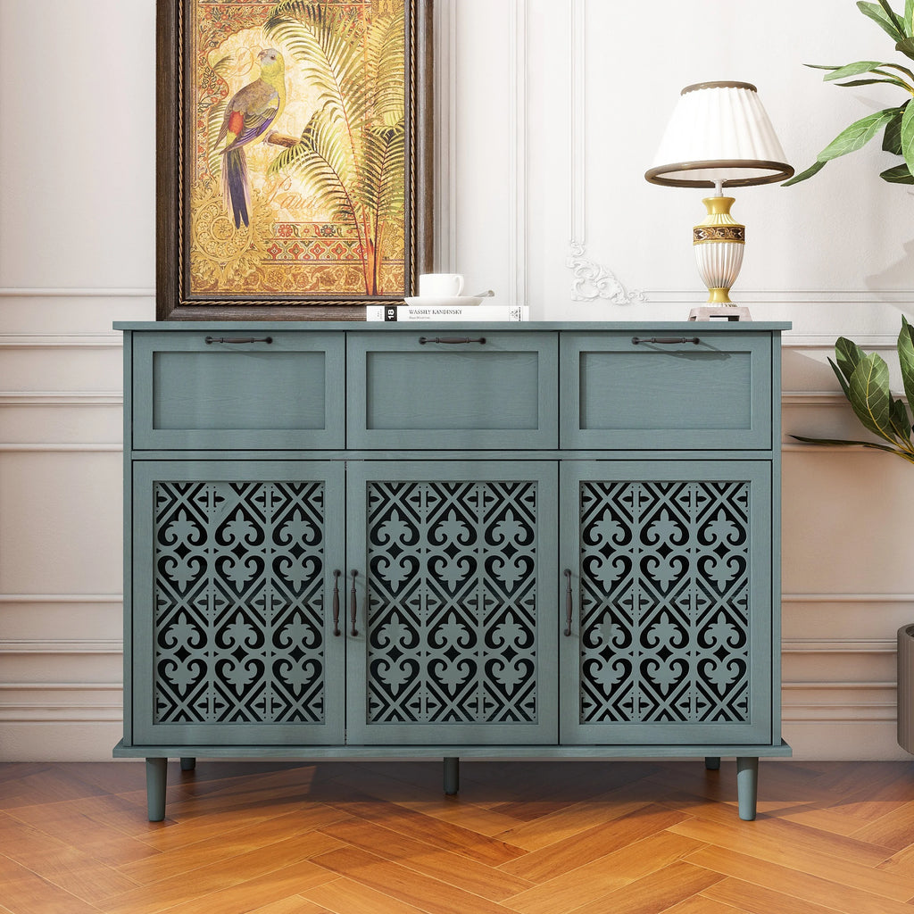 Dark Green 3 Door 3 Drawer Sideboard Storage Cabinet B4973