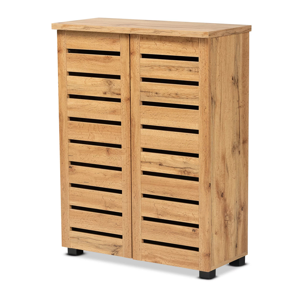 Oak Brown Finished Wood 2-Door Shoe Storage Cabinet R52102