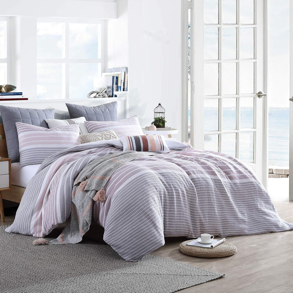 Mauve King/Cal King 100% Cotton Gauze Stripe Duvet Cover Set C947438